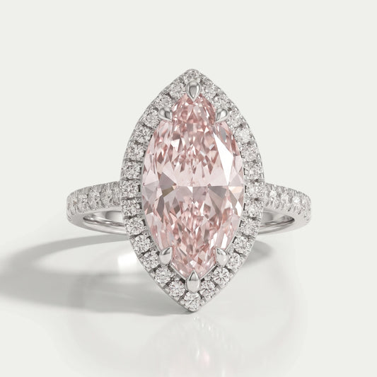Pink Marquise Cut Halo With Accent Diamond Engagement Ring Rings