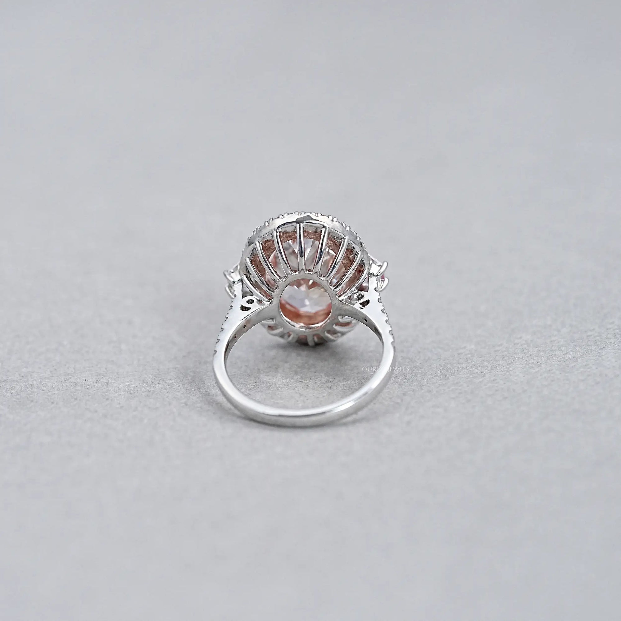 Trapezoid With Pink Oval Accent Halo Diamond Ring Rings