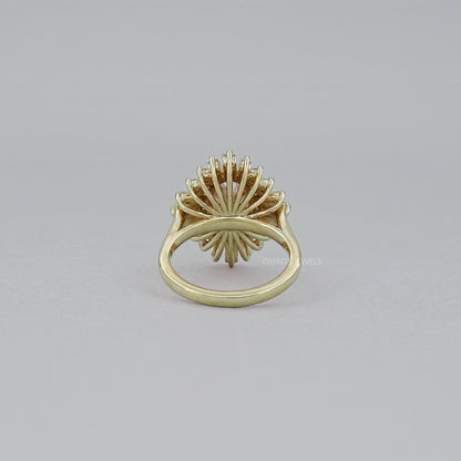Fancy Vivid Pink Oval Cut Double Halo Sunbrust Ring