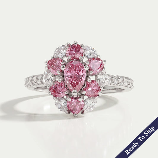 Pink Pear And Heart Cut Lab Diamond Halo Ring Ring