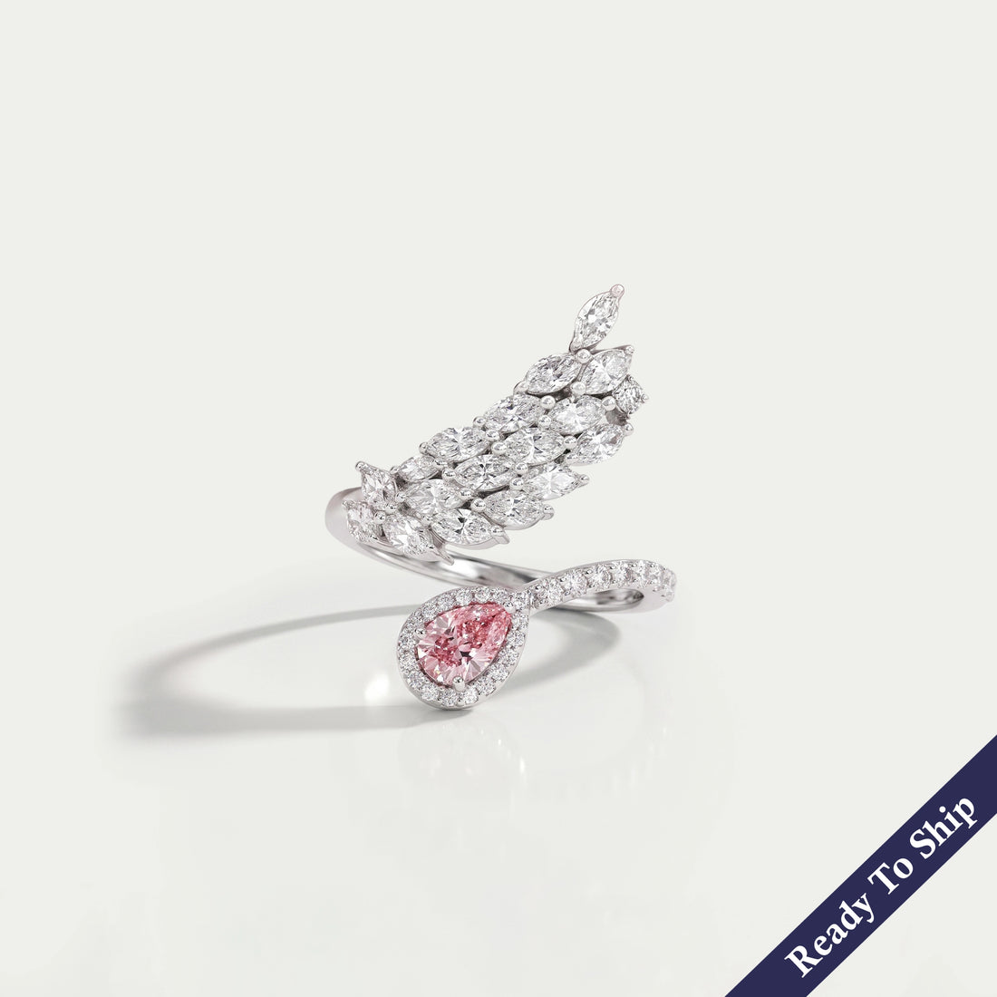 Pink Pear And Marquise Cut Diamond Leaves Style Bypass Ring Ring