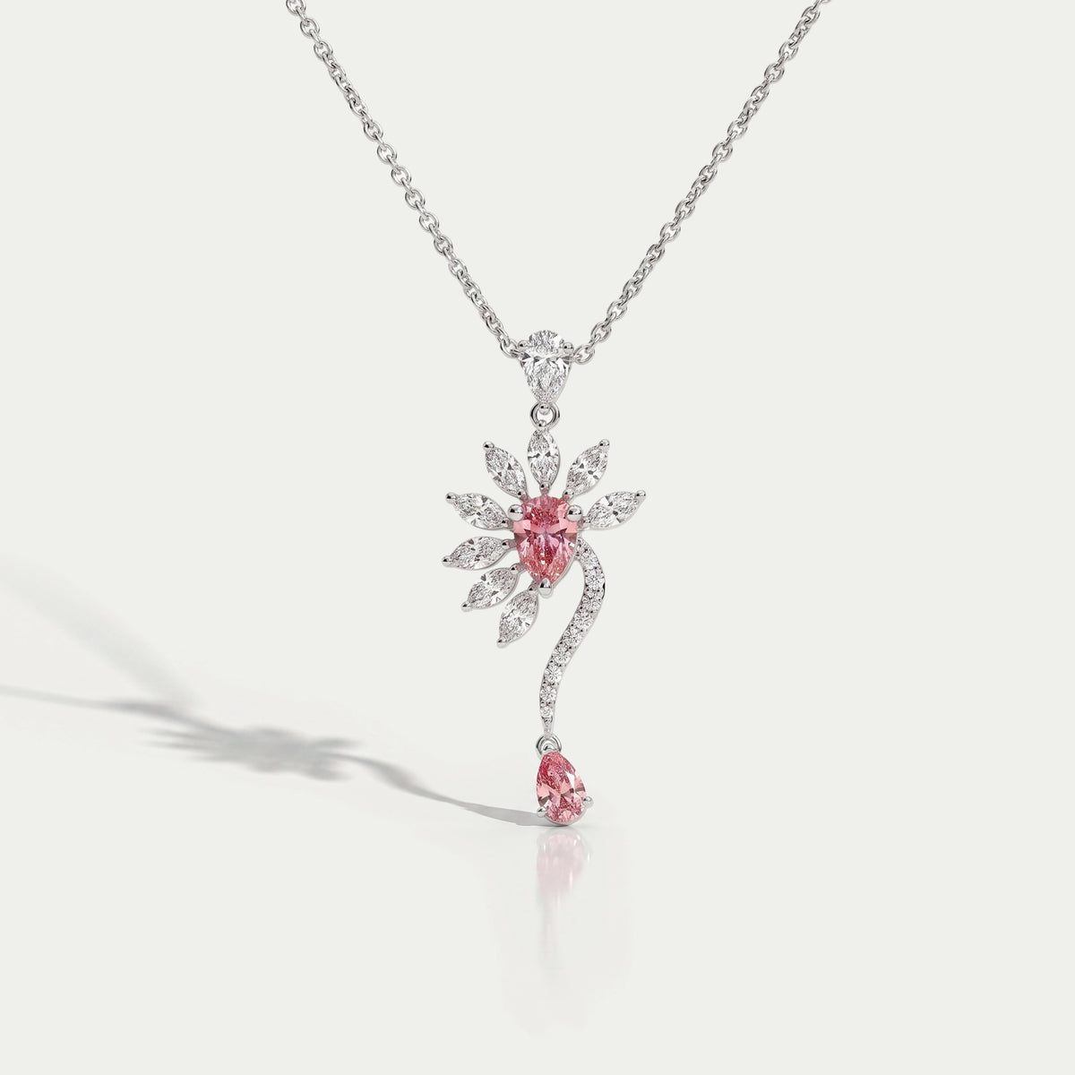 Pink Pear Flower Shape Diamond Pendant Necklaces