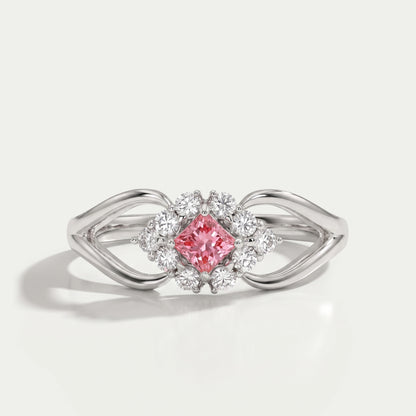 Pink Princess Cut Halo Split Shank Ring