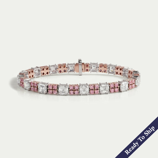 Asscher Diamond And Pink Round Tennis Bracelet Bracelet