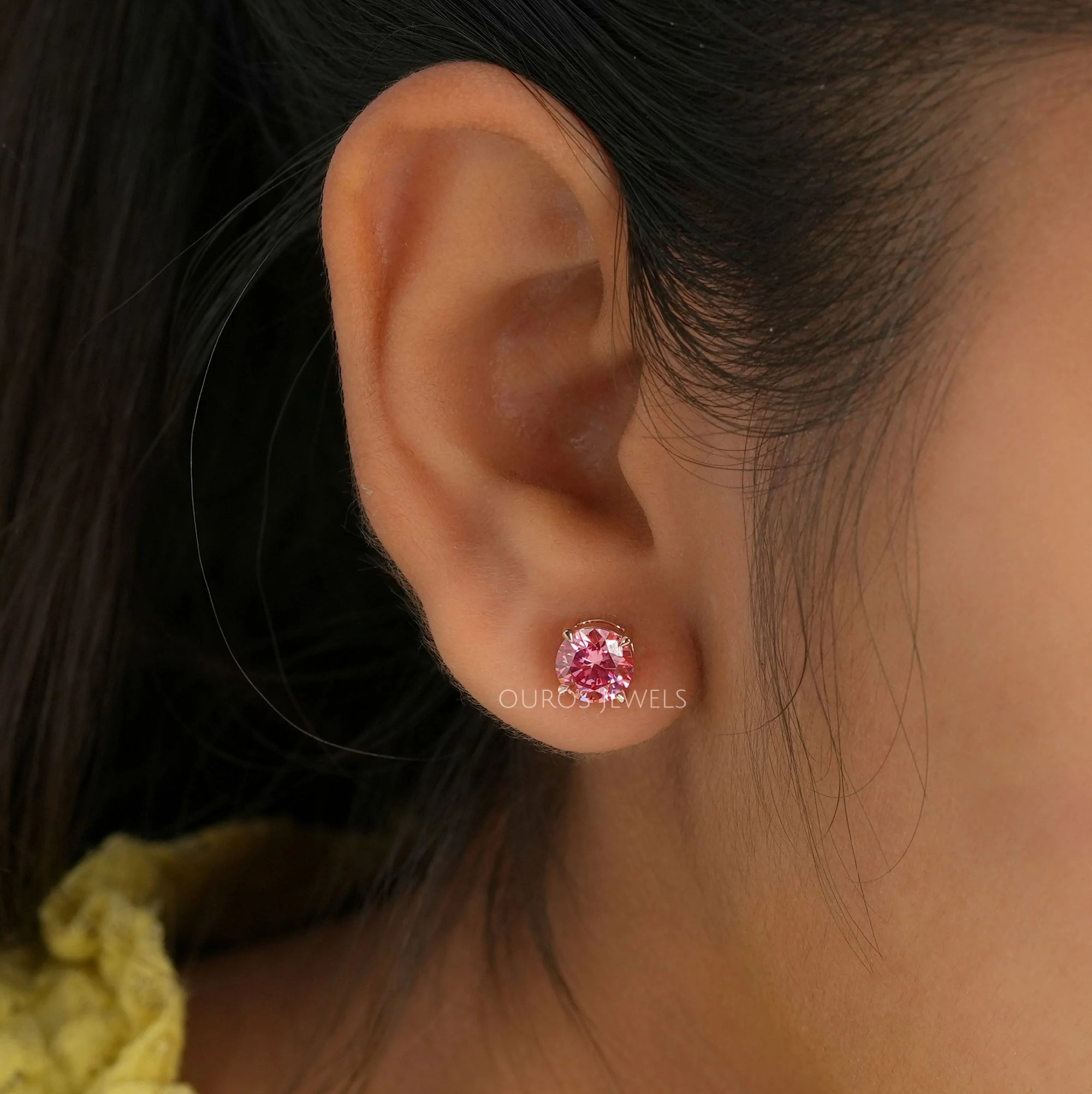 Pink Round Diamond Stud Earrings Earring