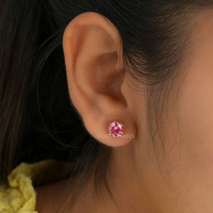 Pink Round Diamond Stud Earrings Earring