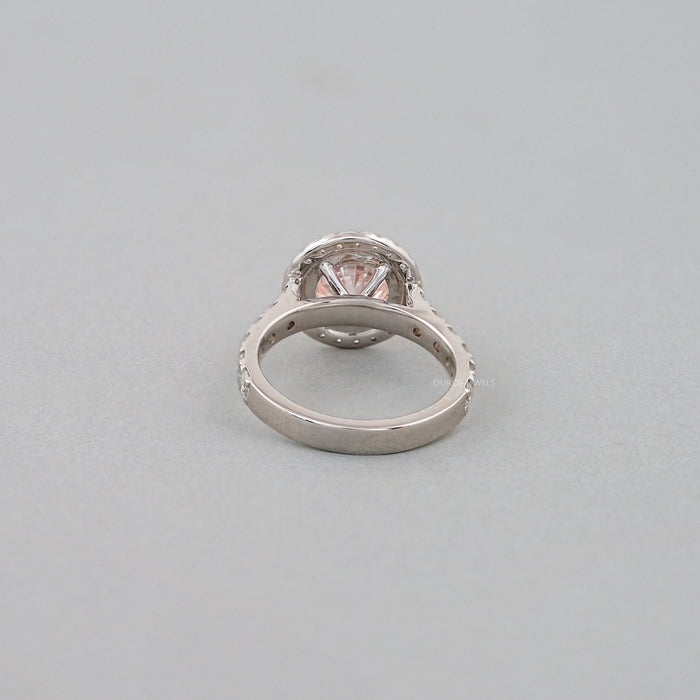 Pink Round Cut Lab Diamond Halo Ring With Diamond Accent