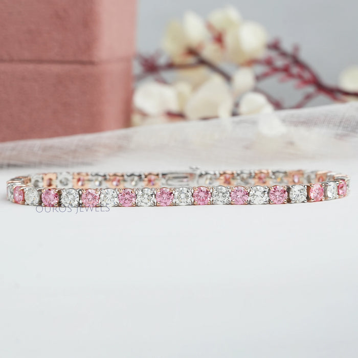 Fancy Colored Round Diamond Tennis Bracelets