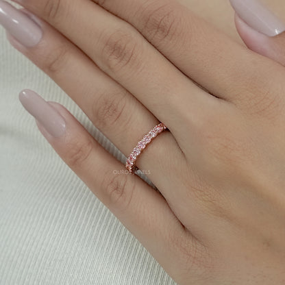 Pink Round Cut Lab Diamond Half Eternity Wedding Ring