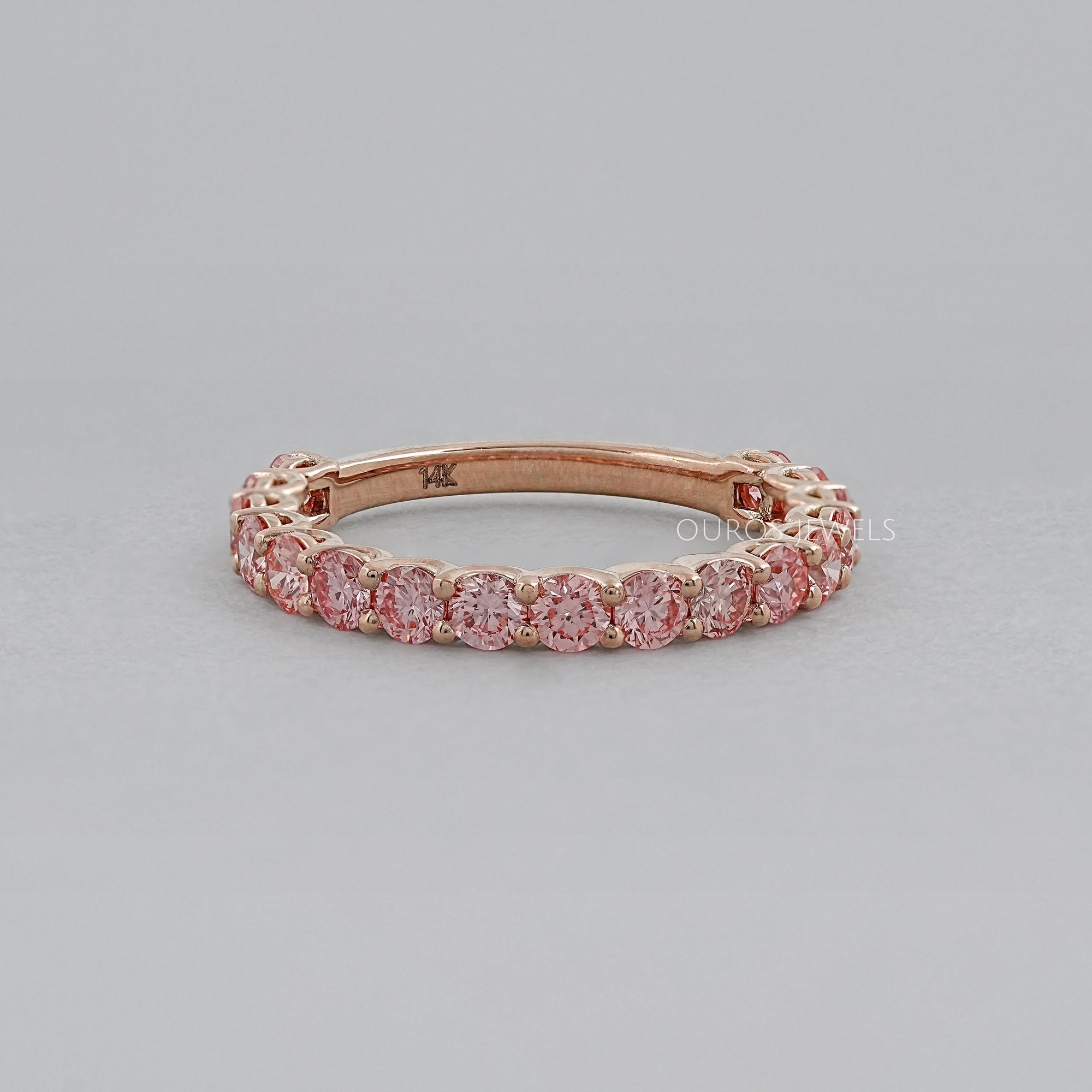 Pink Round Cut Lab Diamond Half Eternity Wedding Ring