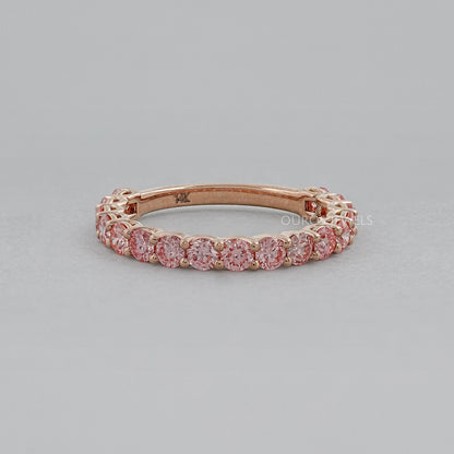 Pink Round Cut Lab Diamond Half Eternity Wedding Ring