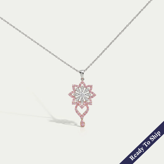 Round Cut Lab Grown Diamond Flower Pendant
