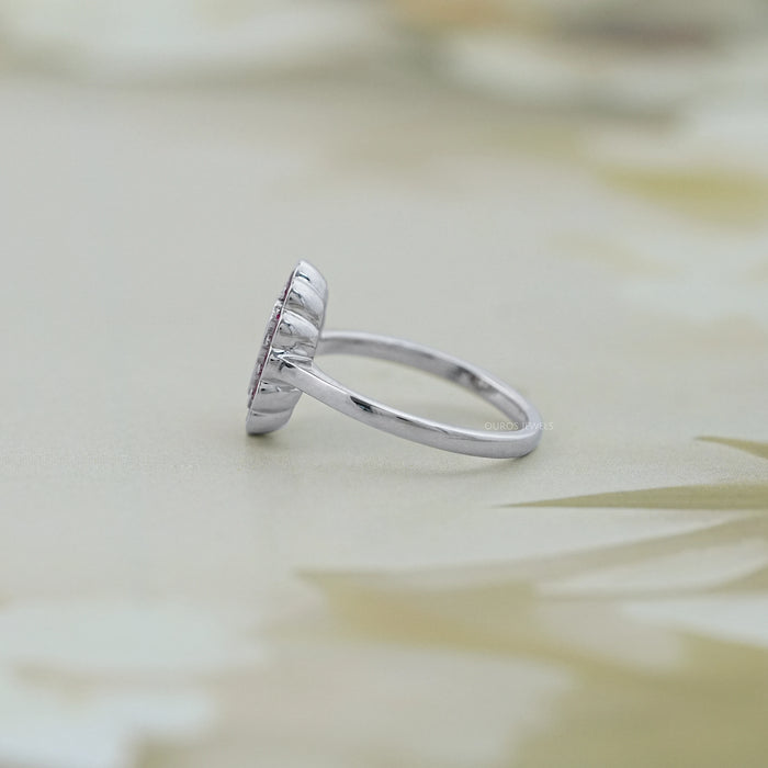 Old Mine Oval Cut Pink Halo Floral Engagement Ring