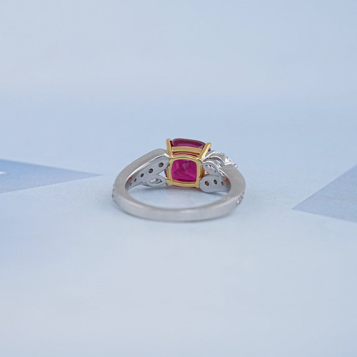 Ruby Cushion Gemstone And Lab Diamond Split Shank Ring
