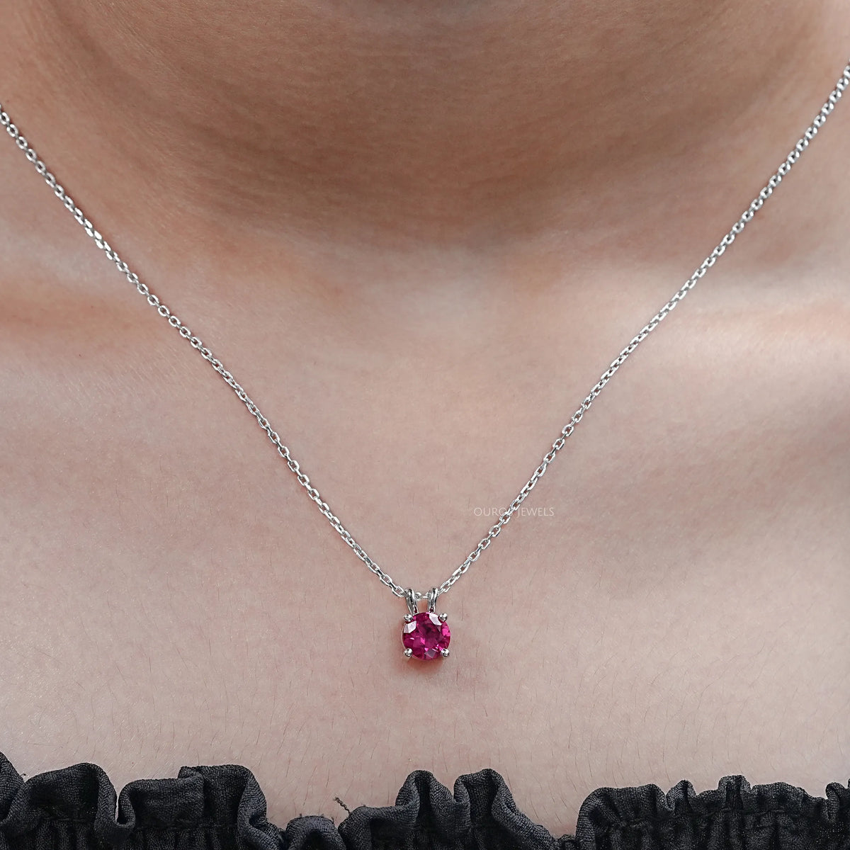 Round Shape Solitaire Lab Gemstone Pendant Necklaces