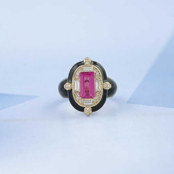 Sapphire Baguette With Enamel Cocktail Ring 