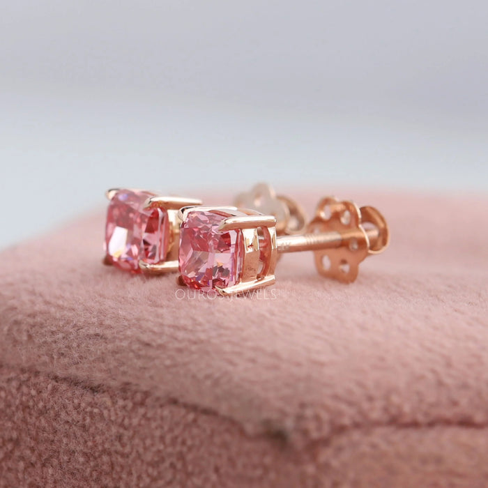 Fancy Pink Cushion Cut Diamond Stud Earrings