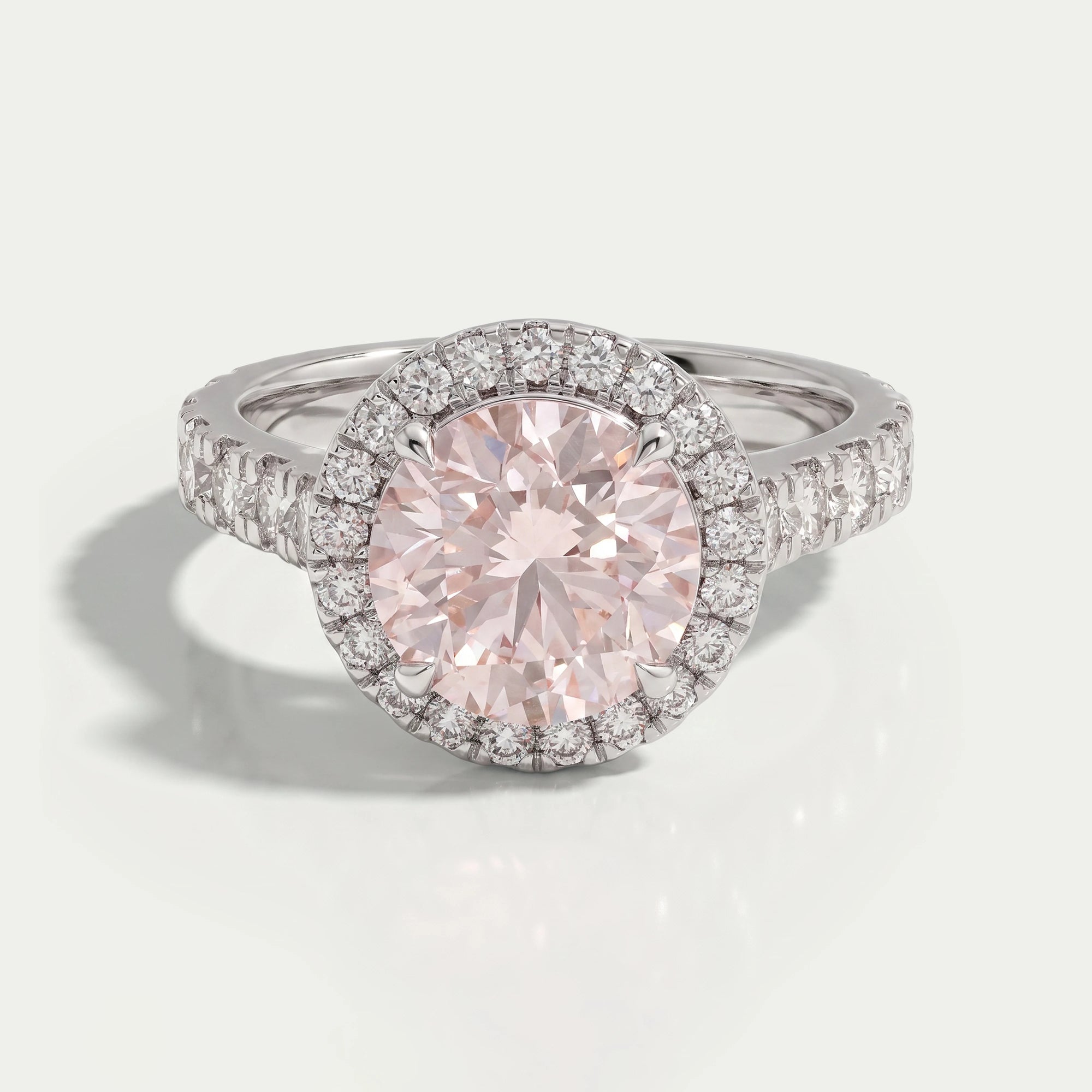 Pink Round Cut Halo With Accent Engagement Ring Ring