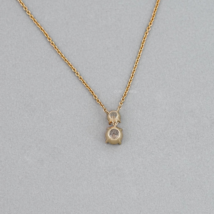 Two Stone Prong Set Round Portuguese Cut Lab Diamond Pendant 