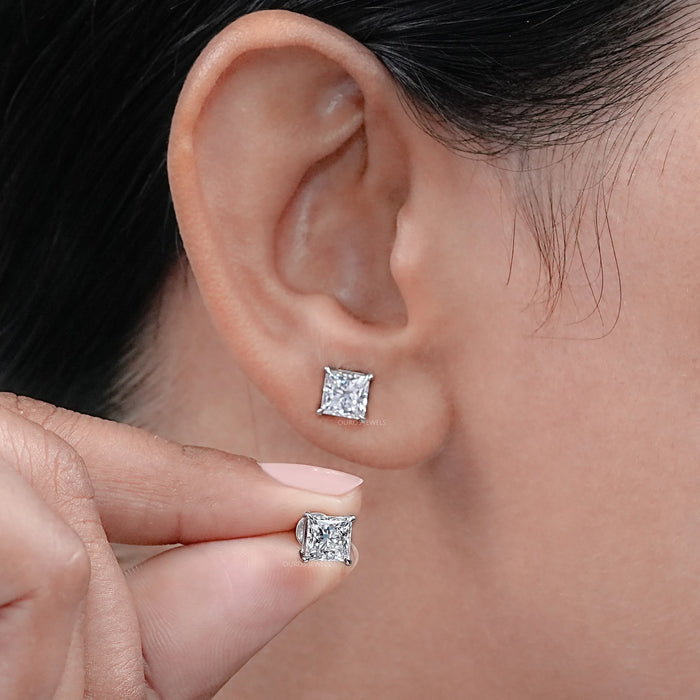4 Prong Princess Cut Diamond Studs