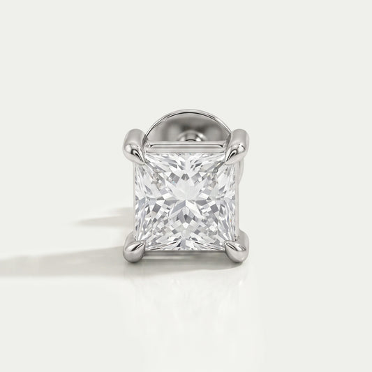 Princess Cut Solitaire Stud Earrings For Men