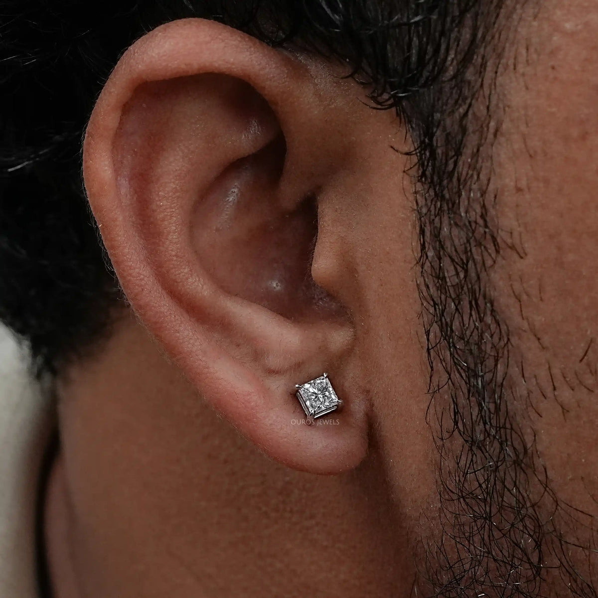 Princess Cut Solitaire Stud Earrings For Men Earring