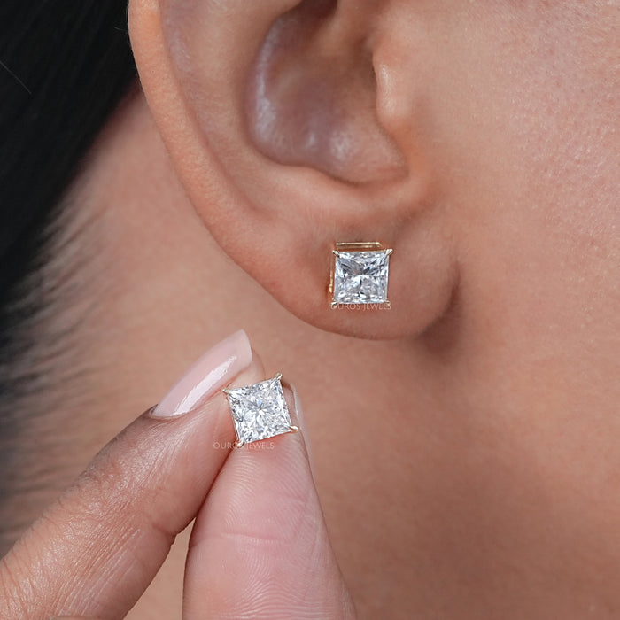 3.10 Ct Princess Cut Lab Grown Diamond Stud Earrings