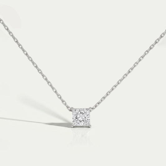 Princess Cut Lab Diamond Solitaire Pendant Necklaces