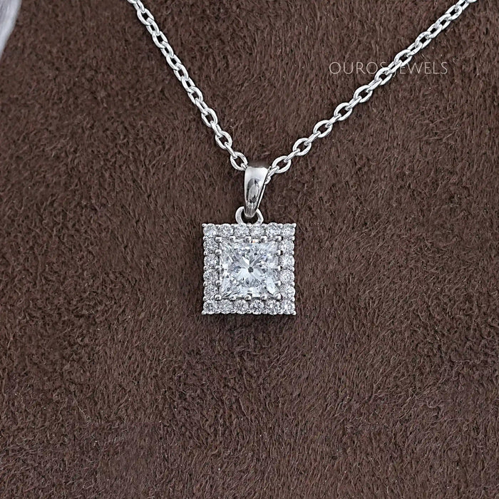 Princess Cut Lab Diamond Halo Pendant
