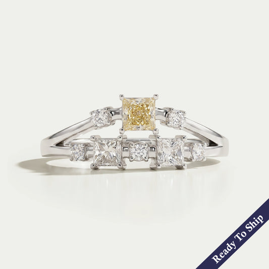 Princess And Round Cut Lab Diamond Cluster Ring
