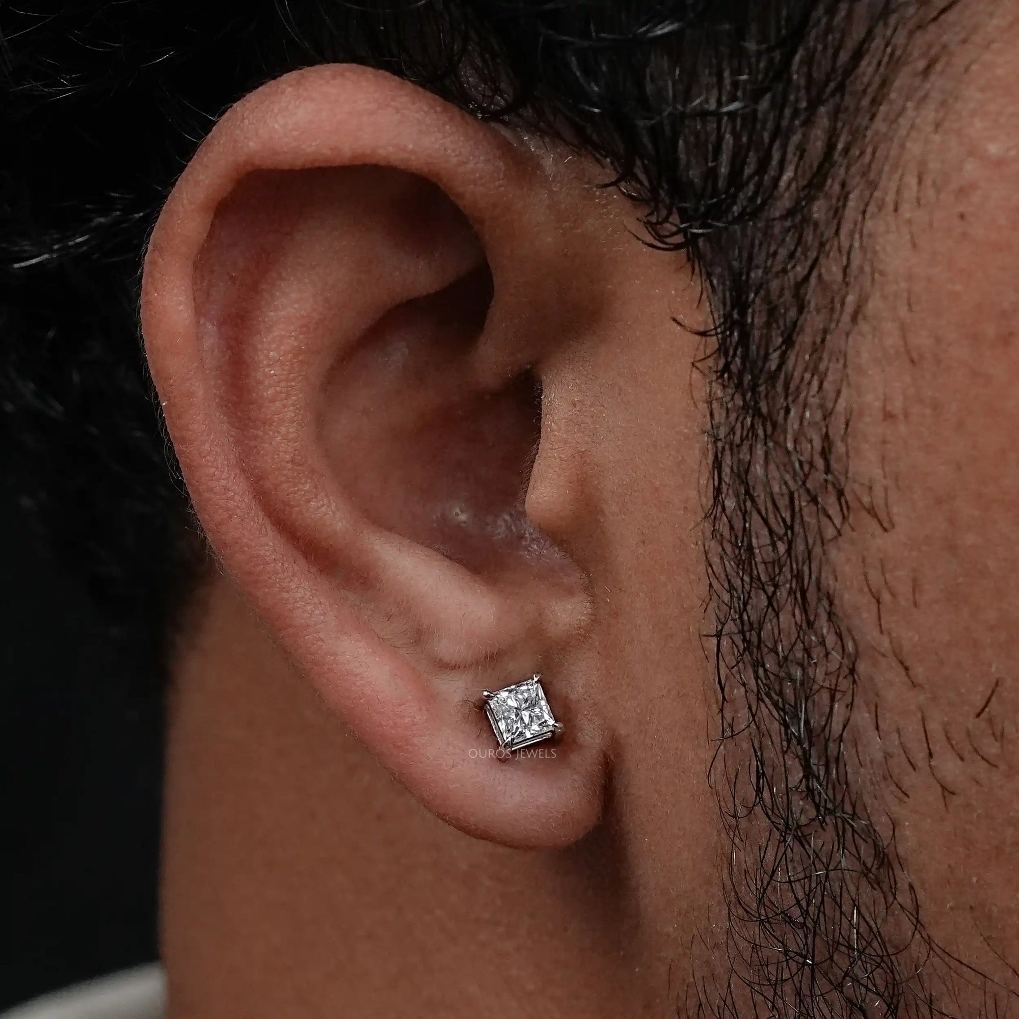 Princess Cut Solitaire Stud Earrings For Men Earring