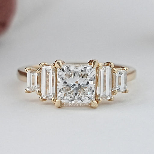 Princess And Baguette Diamond Five Stone Engagement Ring Rings
