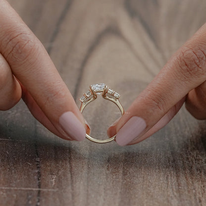Princess And Baguette Diamond Five Stone Engagement Ring Rings