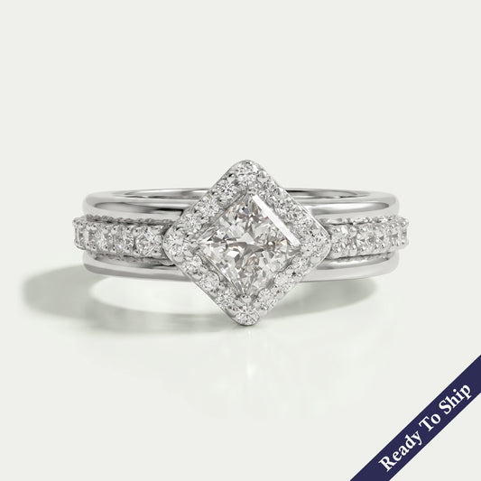 Princess Cut Halo With Accent Lab Diamond Ring
