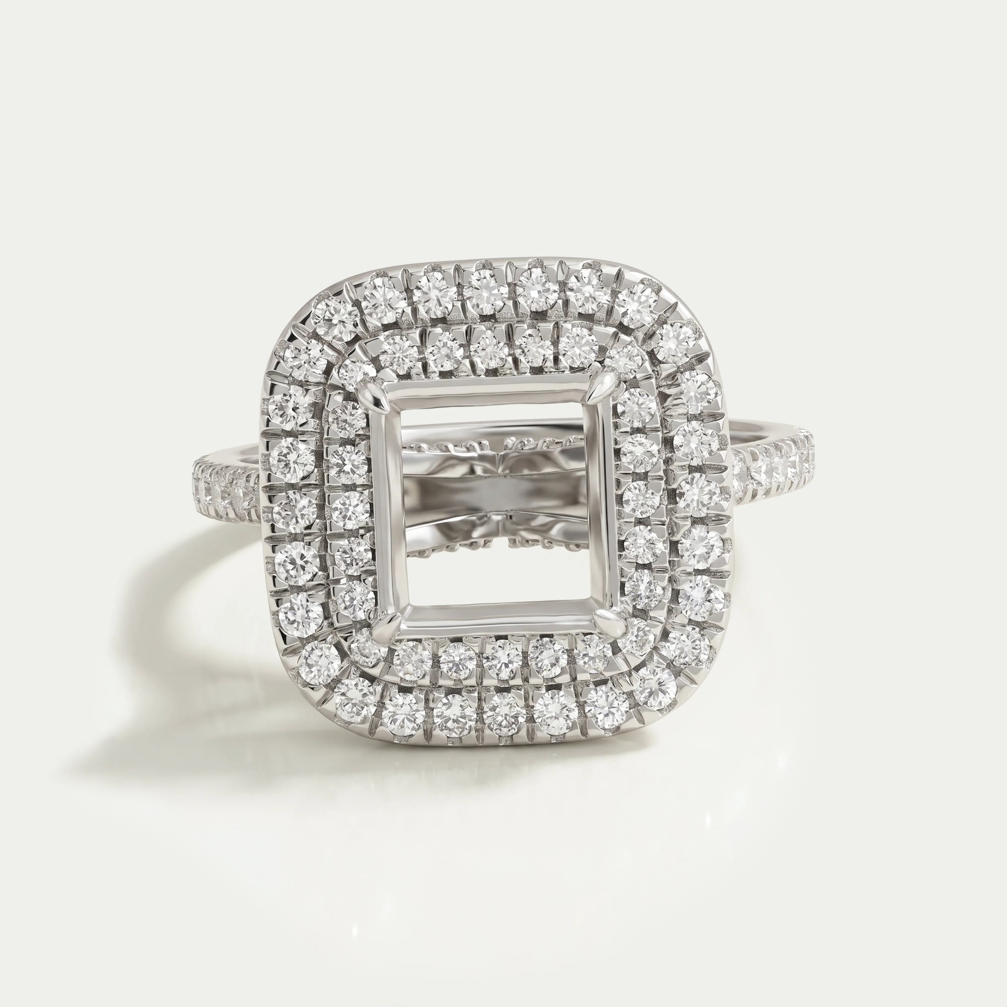 Princess Shape Semi Mount Double Halo Wedding Ring