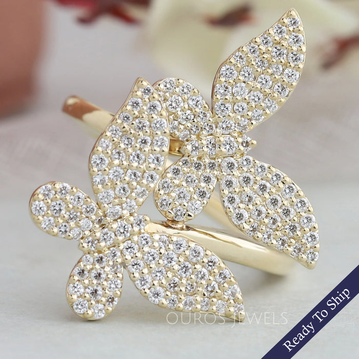 Butterfly Shape Round  Cluster Diamond Anniversary Ring