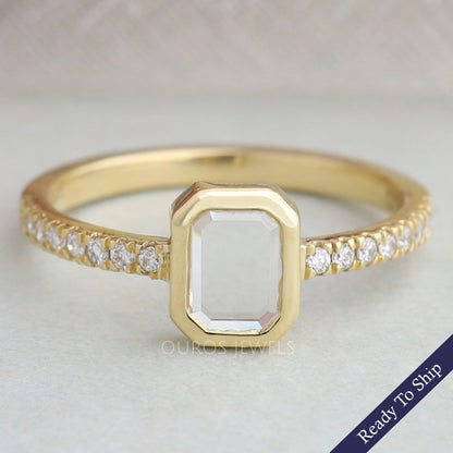 Portrait Cut Emerald Diamond Solitaire Accent Ring