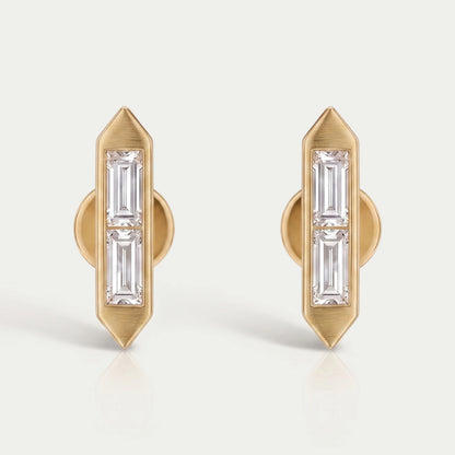 Baguette Cut Lab Grown Diamond Bar Stud Earrings Earrings