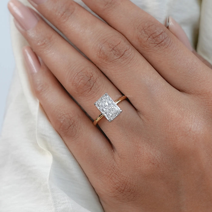 Radiant Cut Lab Diamond Hidden Halo Engagement Ring 