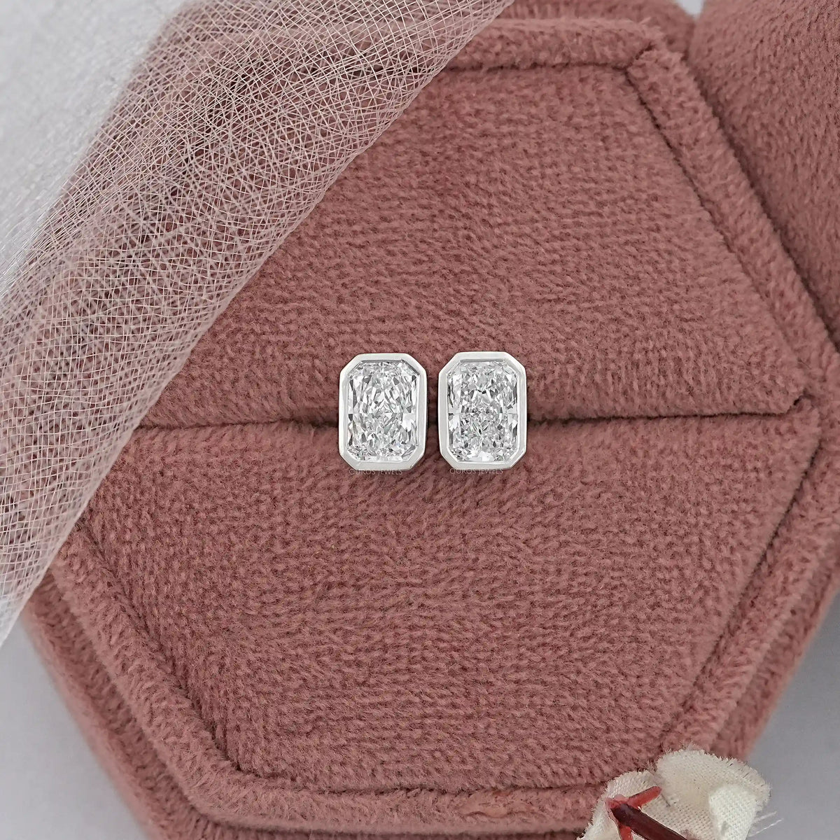Bezel Radiant Lab Diamond Stud Earrings