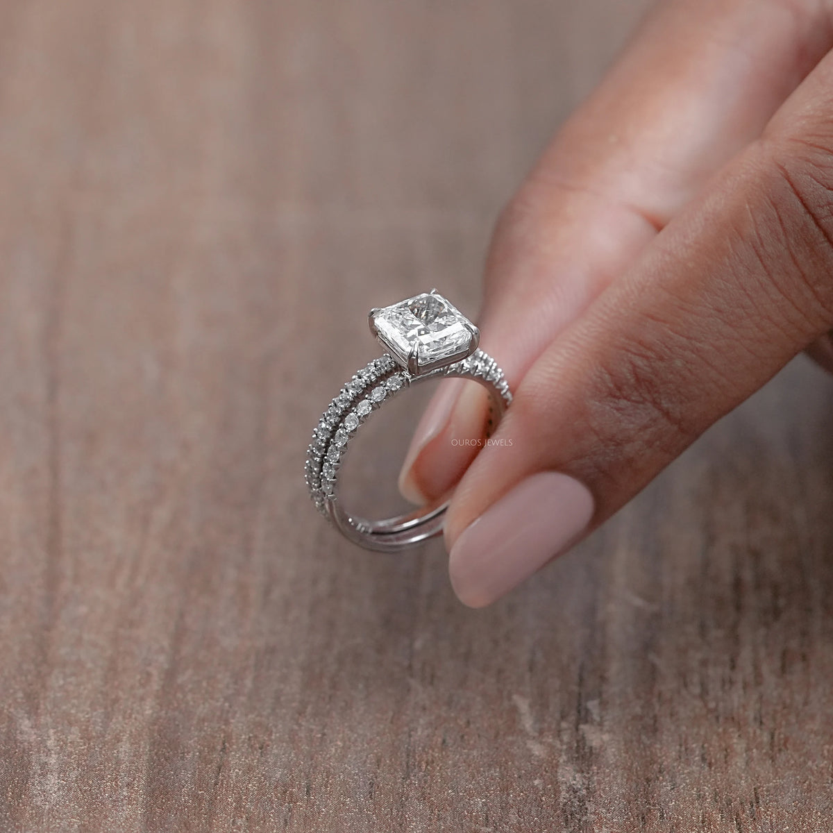 Square Radiant Cut Solitaire Accent Bridal Ring Set Rings