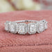 front view of radiant cut diamond halo half eternity wedding band white gold