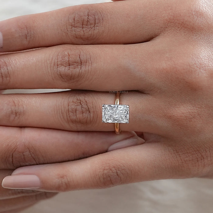 Radiant Cut Lab Diamond Hidden Halo Engagement Ring 
