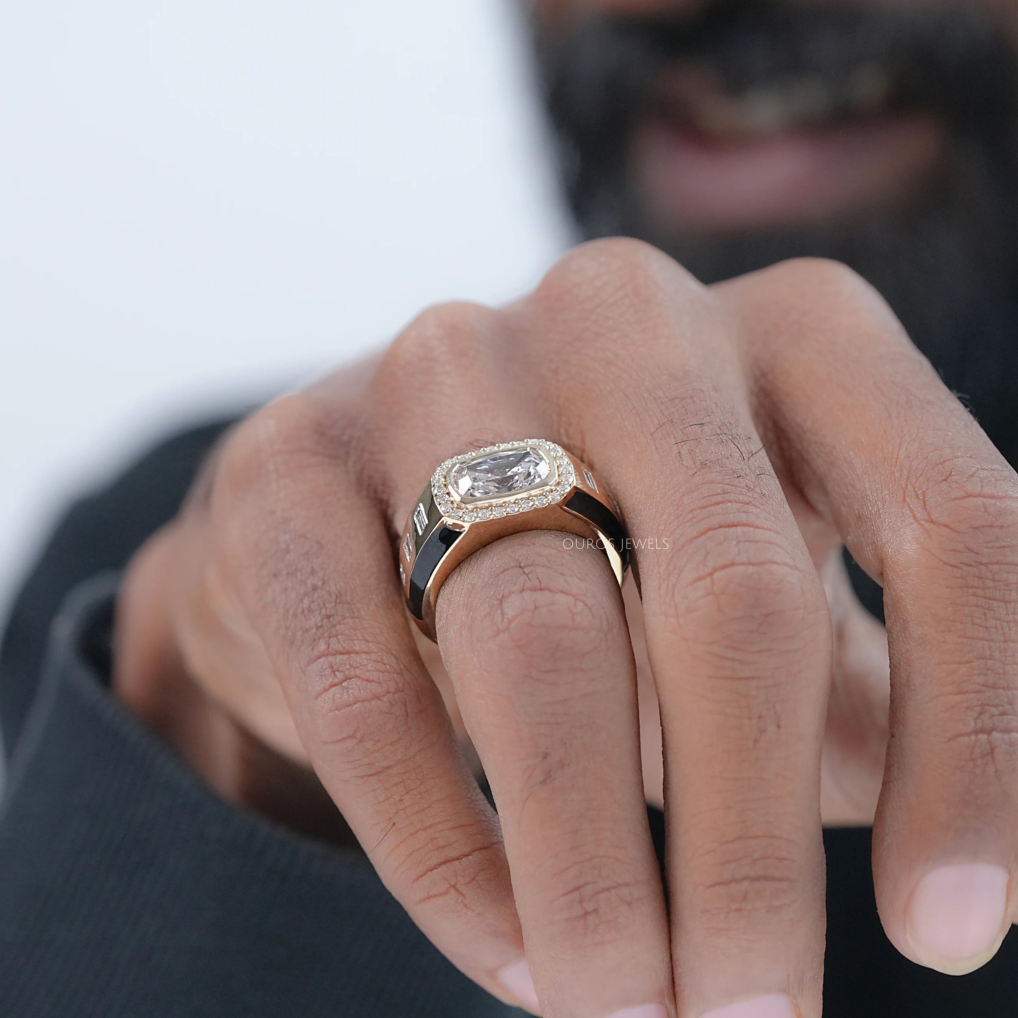 Radiant Lab Diamond Halo Men's Wedding Band Ring