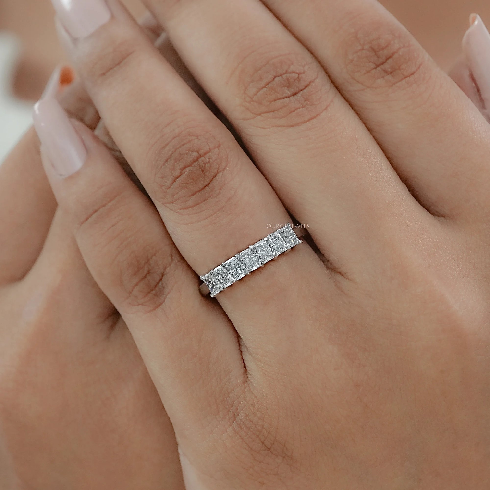 Seven Stone Lab Diamond Wedding Band Rings