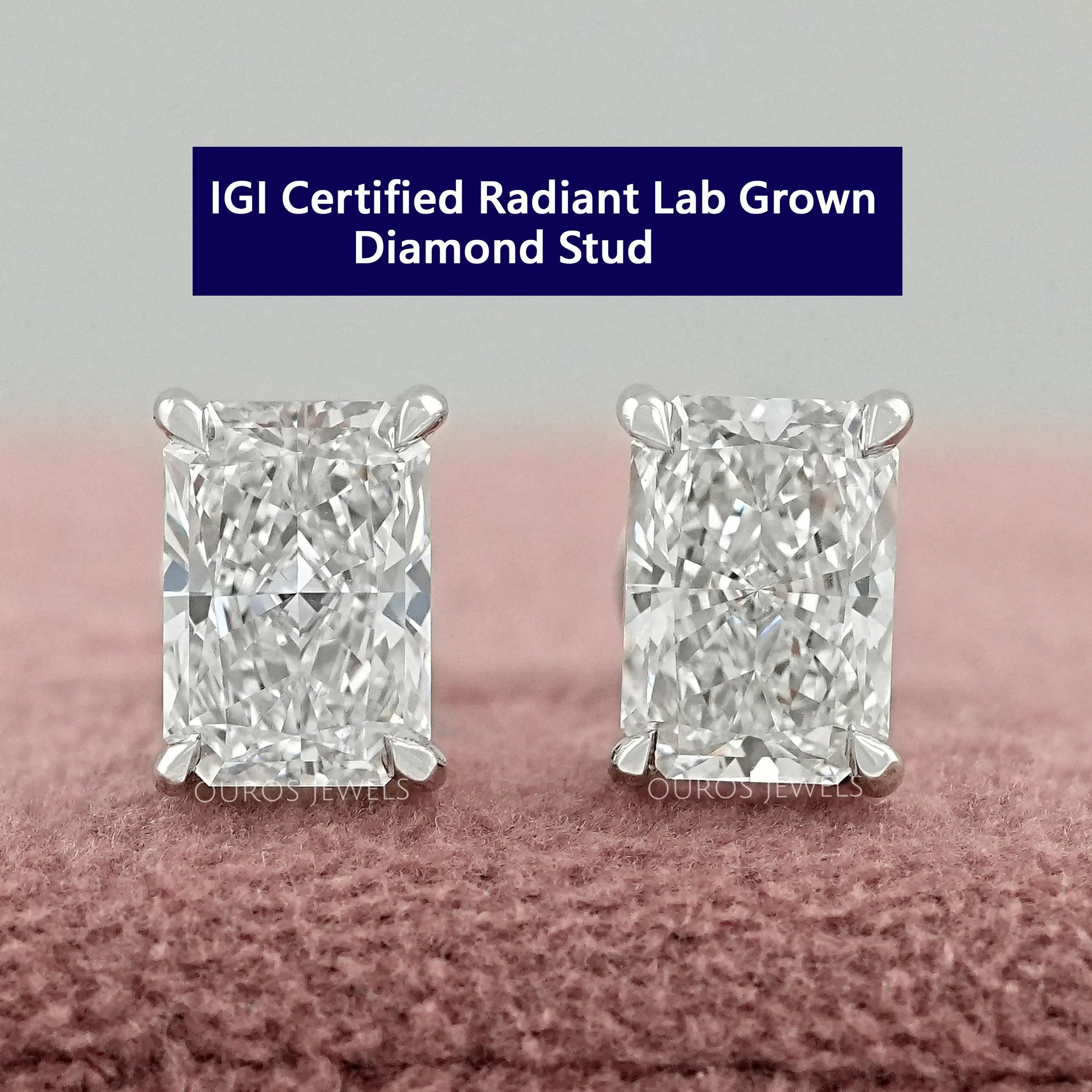 IGI Certified Radiant Cut Lab Grown Diamond Stud Earrings