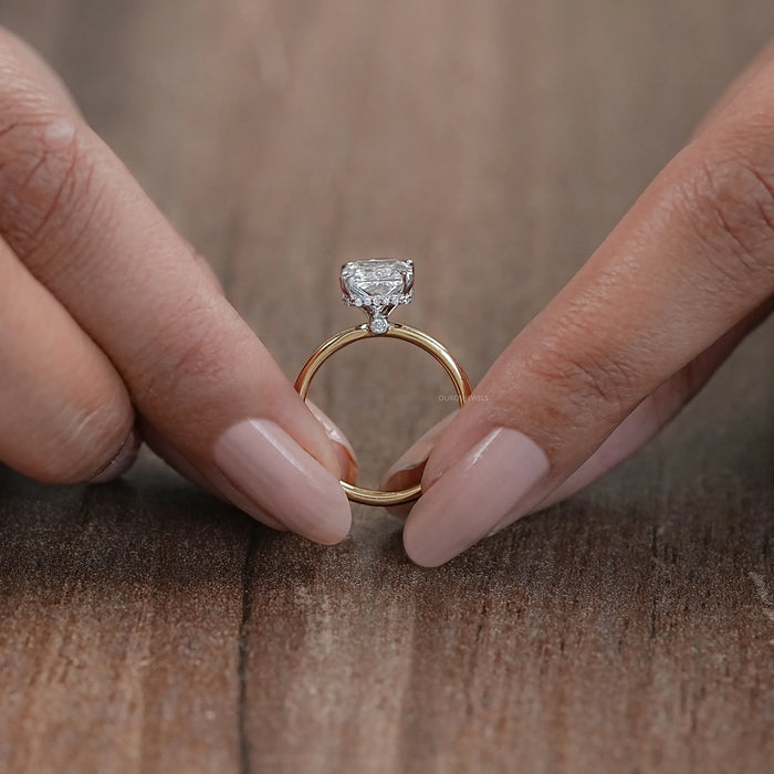 Radiant Cut Lab Diamond Hidden Halo Engagement Ring 