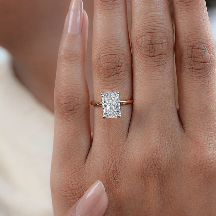 Radiant Cut Lab Diamond Hidden Halo Engagement Ring 