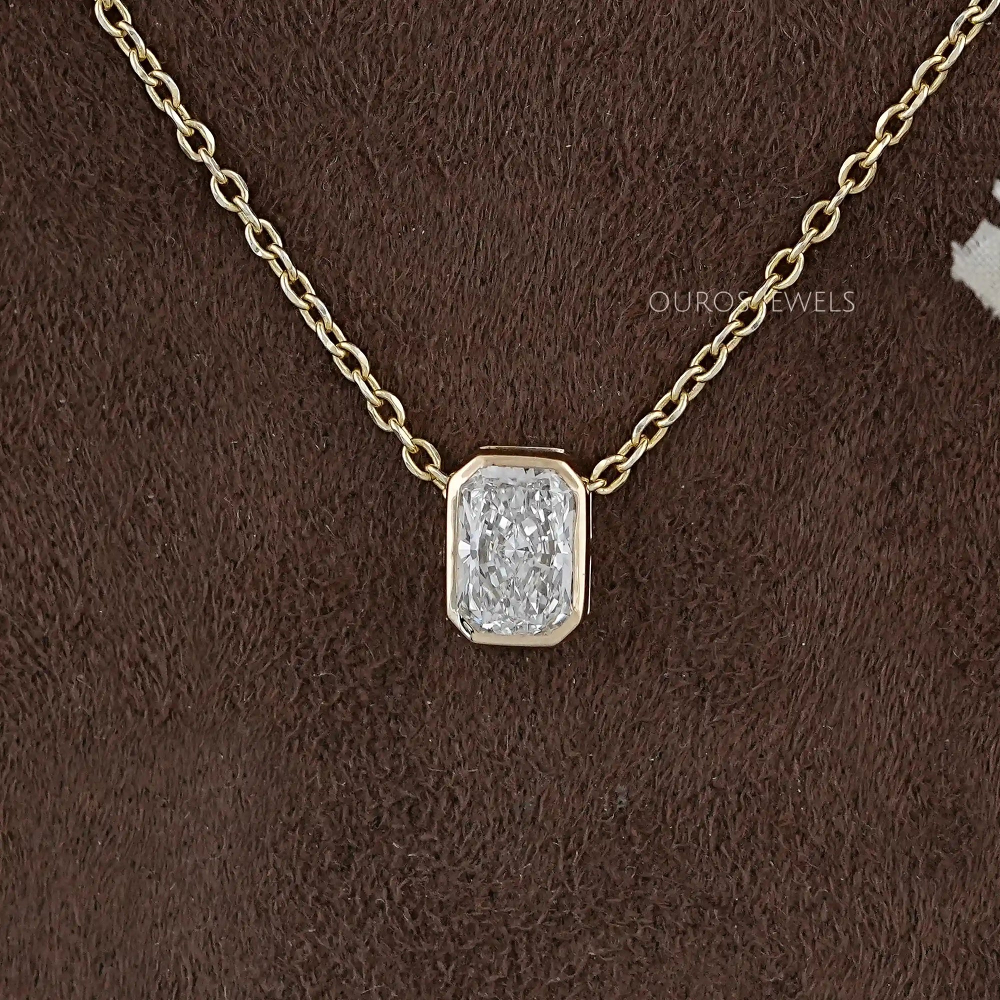 Bezel Radiant Lab Grown Diamond Solitaire Pendant Necklaces