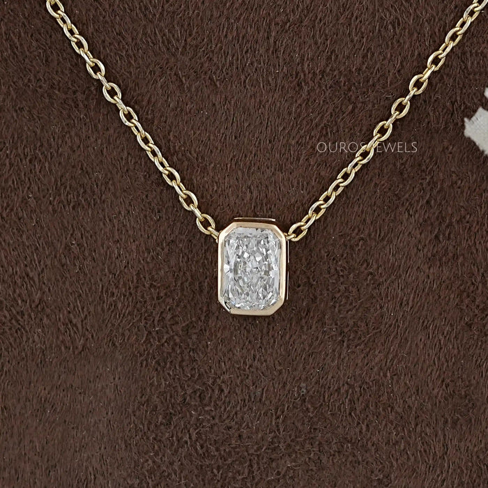 Radiant Cut Lab Grown Diamond Bezel Set Necklace 